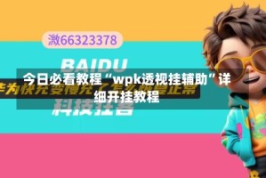 今日必看教程“wpk透视挂辅助”详细开挂教程