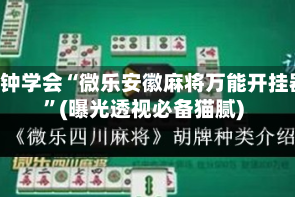 3分钟学会“微乐安徽麻将万能开挂器”(曝光透视必备猫腻)