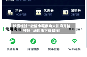 秒懂经验“微信小程序功夫川麻开挂神器”通用版下载教程！
