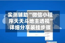 实测辅助“微信小程序天天斗地主透视”详细分享装挂步骤