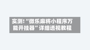 实测!“微乐麻将小程序万能开挂器	”详细透视教程-第1张图片