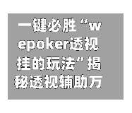 一键必胜“wepoker透视挂的玩法	”揭秘透视辅助万能挂用法-第1张图片