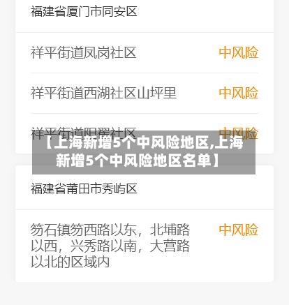 【上海新增5个中风险地区,上海新增5个中风险地区名单】-第1张图片